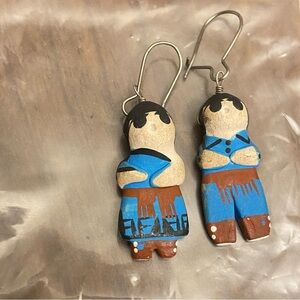 Native American Vintage Clay Story Telling Female And Male Earrings.